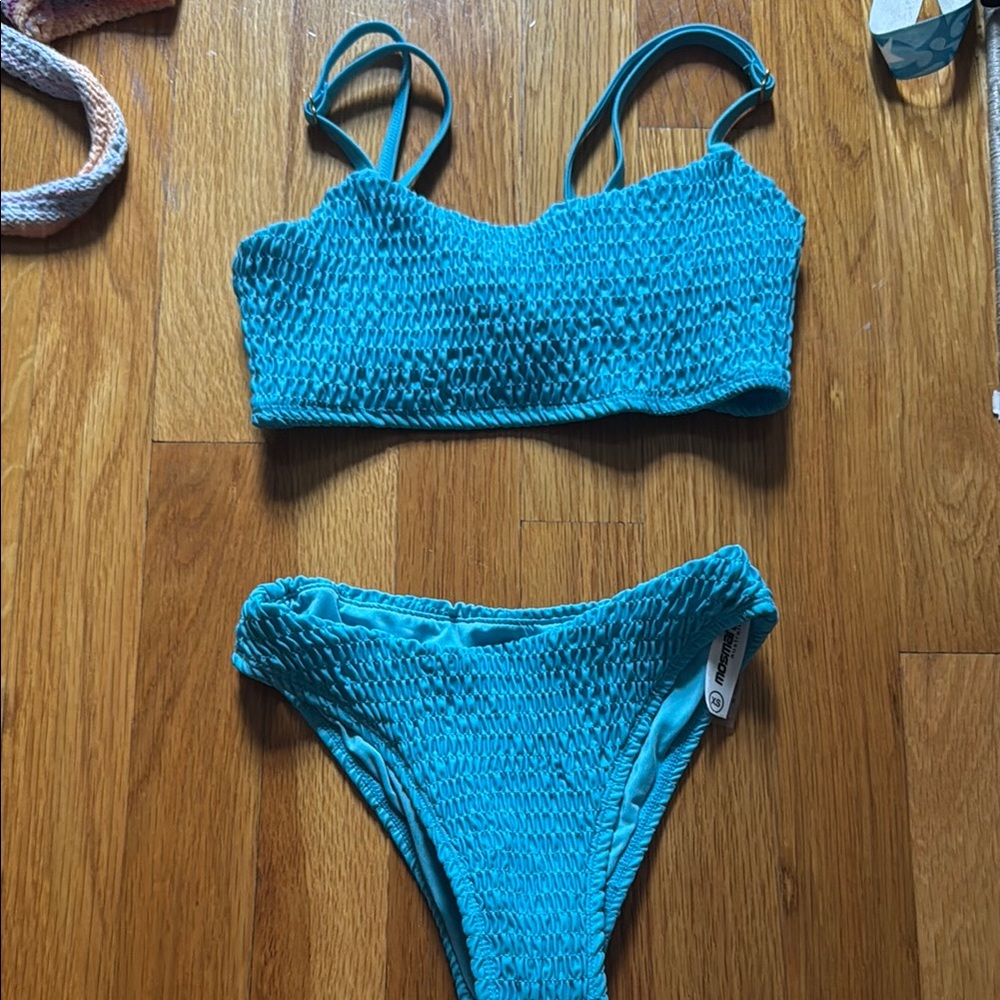 Blue Textured Bikini Set